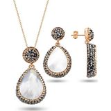 Gümüş rose inci ve zirkon taş ile bezenmiş damla modeli kolye ve küpe ikili set [barcode]