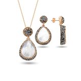 Gümüş Rose İnci Ve Zirkon Taş İle Bezenmiş Damla Modeli Kolye Ve Küpe İkili Set Sgtl12730beyaz