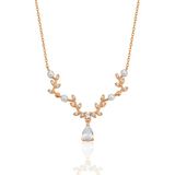 Gümüş rose inci ve zirkon taşlı yaprak firgürlü prenses kolye SGTL12355ROSE