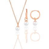 Gümüş rose incili kolye ve halka küpe ikili set