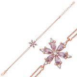 Gümüş Rose Lila Lotus Çiçeği Kadın Bileklik SL4957