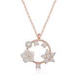 Gümüş Rose Manolya Çiçeği Yıldız Kadın Kolye MKTB-T6843