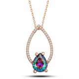 Gümüş Rose Mistik Topaz Taşlı Damla Kadın Kolye SL5274