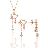 Gümüş rose pembe zirkon taşlı bulut kolye ve küpe ikili set