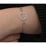 Gümüş Rose Renkli Yaşam Çiçeği Kadın Bileklik SL6994