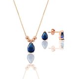 Gümüş Rose Safir Renkli Dorica Damla Kolye Ve Çivi Modeli Küpe Seti Sgtl11416lacıvert