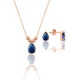 Gümüş rose safir renkli dorica damla kolye ve çivi modeli küpe seti