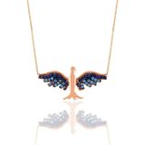 Gümüş rose safir ve akuamarin taşlı simurg anka kuşu kolye