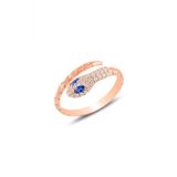 Gümüş rose safir ve zirkon taşlı ayarlanabilir yılan yüzük