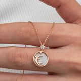 Gümüş Rose Sedef Taşlı Ay Yıldız Hilal Kadın Kolye SL9077