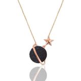 Gümüş rose siyah onix taşlı satürn gezegen kolye