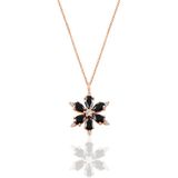 Gümüş Rose Siyah Taşlı Kar Tanesi Kolye Sgtl10898syh