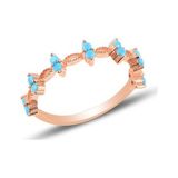 Gümüş Rose Turkuaz Taşlı Crown Yüzük
