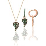 Gümüş Rose Yeşil Taşlı Yaprak Kolye Ve Küpe Seti Sgtl10753rose