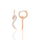 Gümüş rose zirkon taşlı 14 mm halkalı tasarım yılan küpe