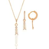 Gümüş rose zirkon taşlı balık kılçığı modeli kolye ve küpe ikili set SGTL11879ROSE
