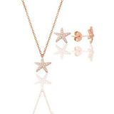 Gümüş rose zirkon taşlı deniz yıldızı kolye ve küpe ikili set
