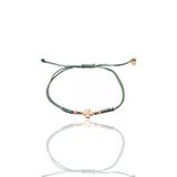 Gümüş Rose Zirkon Taşlı Dorica Toplu Yeşil İpli Yonca Şans Bileklik Sgtl12525yesıl