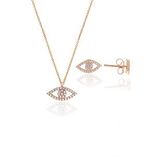 Gümüş rose zirkon taşlı göz kolye ve küpe gümüş ikili set