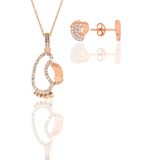 Gümüş rose zirkon taşlı ilk adım kolye ve küpe ikili set SGTL11665ROSE