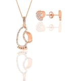 Gümüş rose zirkon taşlı ilk adım kolye ve küpe ikili set