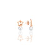 Gümüş rose zirkon taşlı incili ay yıldız kombin küpe SGTL12259ROSE