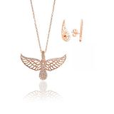 Gümüş rose zirkon taşlı kanat kolye ve küpe seti SGTL11410ROSE