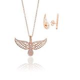 Gümüş rose zirkon taşlı kanat kolye ve küpe seti