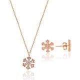 Gümüş rose zirkon taşlı kar tanesi kolye ve küpe gümüş ikili set [barcode]