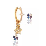 Gümüş rose zirkon taşlı mineli yonca şans küpe SGTL11675ROSE