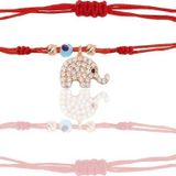 Gümüş Rose Zirkon Taşlı Nazarlı Fil İpli Şans Bileklik