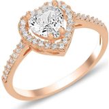 Gümüş Rose Zirkon Taşlı Pırlanta Montürlü Kalp Modeli Yüzük