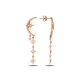 Gümüş rose zirkon taşlı tasarım ay , kutup yıldızı sallantılı küpe SGTL11915ROSE