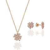 Gümüş rose zirkon taşlı yonca kolye ve küpe gümüş ikili set [barcode]