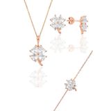 Gümüş rose zirkon taşlı yonca modeli üçlü set