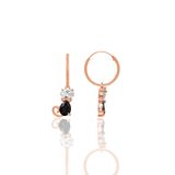 Gümüş rose zirkon ve onix taşlı özel tasarım kedi küpe [barcode]
