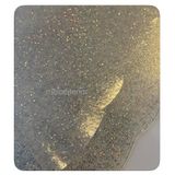 Gümüş Simli Ince Şeffaf Pvc Yuvarlak Muşamba Masa Örtüsü (SİMLER IKİ ŞEFFAF MUŞAMBA ARASI PRESLİDİR) Gümüş 140 x 140