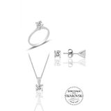 Gümüş Swarovski tek taş modeli üçlü set