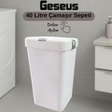 Gümüş Tekli Dokunmatik Çamaşır Sepeti Çöp Kovası Temizlik Kovası Kirli Sepet 40 LITRE-MT008 - Beyaz