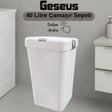 Gümüş Tekli Dokunmatik Çamaşır Sepeti Çöp Kovası Temizlik Kovası Kirli Sepet 40 Litre-MT008