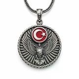Gümüş Türk Kartalı Ve Ay Yıldız Motifli Erkek Kolye
