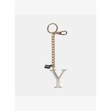 Gümüş Y Harfi Gold Zincirli Deri Charm / Anahtarlık