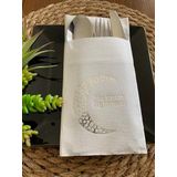 Gümüş Yaldızlı Beyaz Hoş Geldin Ramazan Ay Desenli Cepli Touch Peçete 12 li 40x40