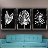 Gümüş Yapraklar-3 Temalı Aynalı Çerçeveli 3 lü Kanvas Tablo Seti 150x70 cm SETS0354