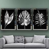Gümüş Yapraklar Temalı Aynalı Çerçeveli 3 lü Kanvas Tablo Seti 150x70 cm SETS0052