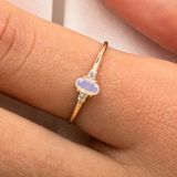 Gümüş Yüzük - 0.70 Karat Pembe Kuvars 0.10 Swarovski Tria 925 Ayar Gümüş Evlilik Teklifi Yüzüğü