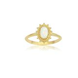 Gümüş Yüzük - 0.80 Karat Vintage Güverseli Minimal Oval Opal Taşlı Tasarım 925 Ayar Gümüş Yüzük