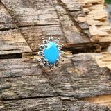 Gümüş Yüzük - 1.05 Ct Firuze 0.30 Ct Swarovski Taşlı Anturajlı Vintage Tasarım 925 Ayar Gümüş Yüzük