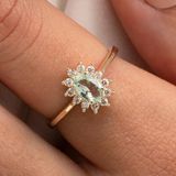 Gümüş Yüzük - 1.05 Karat Green Topaz 0.30 Karat Swarovski Taşlı Vintage Tasarım 925 Ayar Gümüş Yüzük