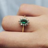 Gümüş Yüzük - 1.05Karat Zümrüt Yeşili 0.30Karat Swarovski Taşlı Vintage Tasarım 925 Ayar Gümüş Yüzük